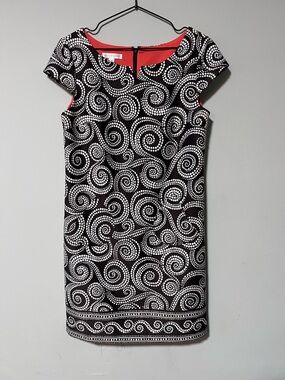 London Times Women’s Size 10 Brown White Shift Dress With Pockets Cap Sleeve